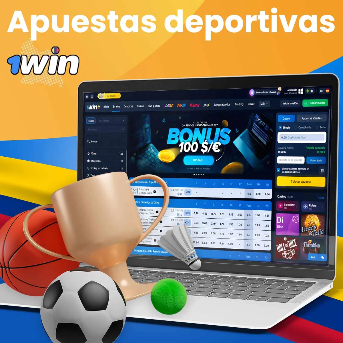Apuestas en línea en todos los deportes en la aplicación móvil 1win en Colombia