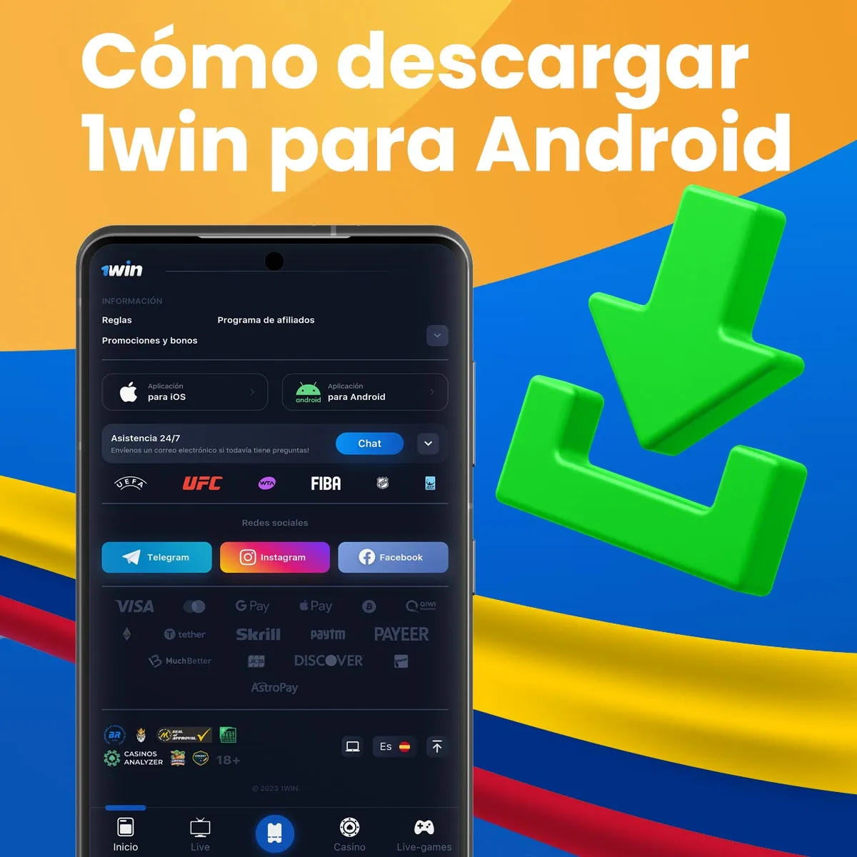 Instrucciones paso a paso para instalar la app móvil de 1win en android