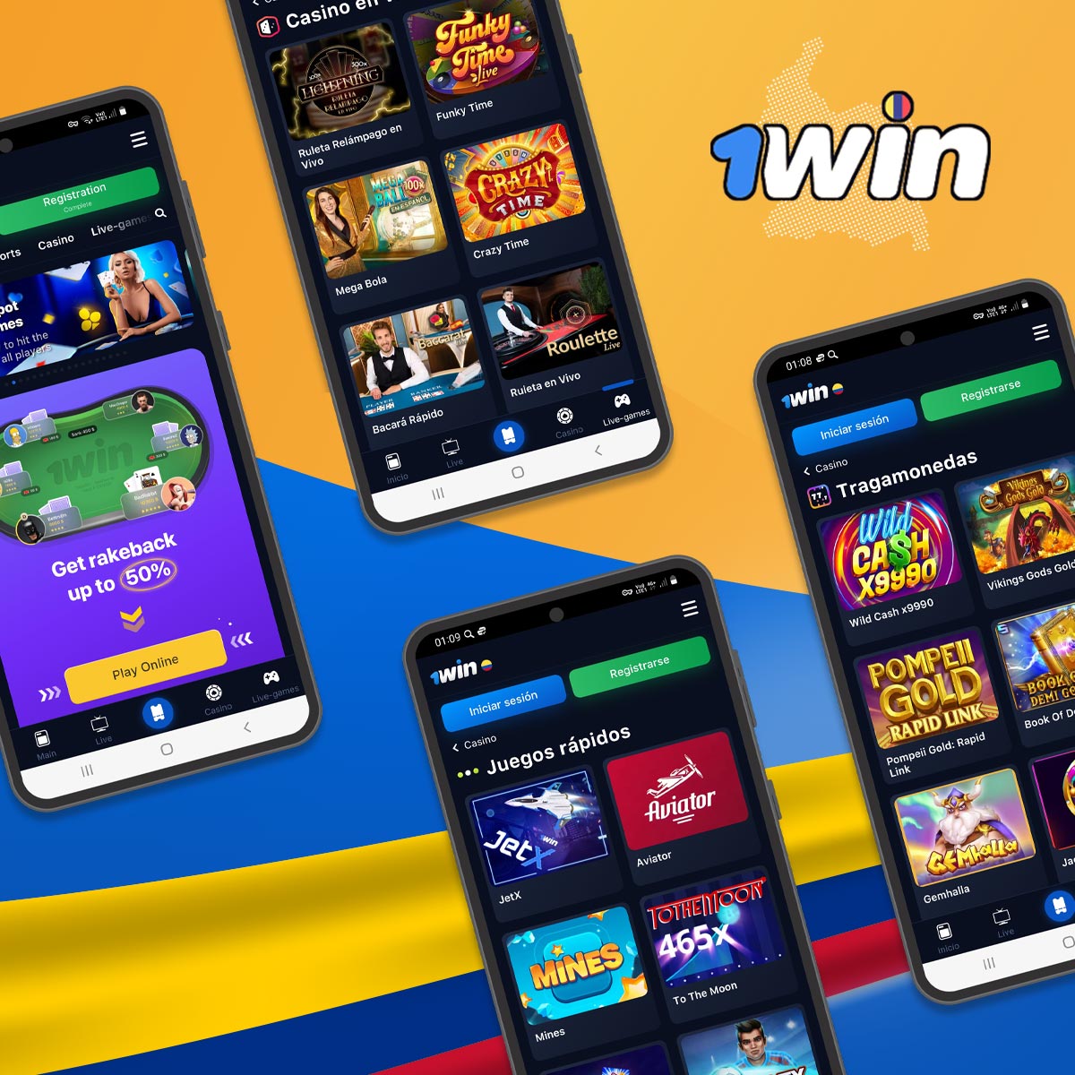 Miles de juegos de casino en la aplicación móvil de 1win