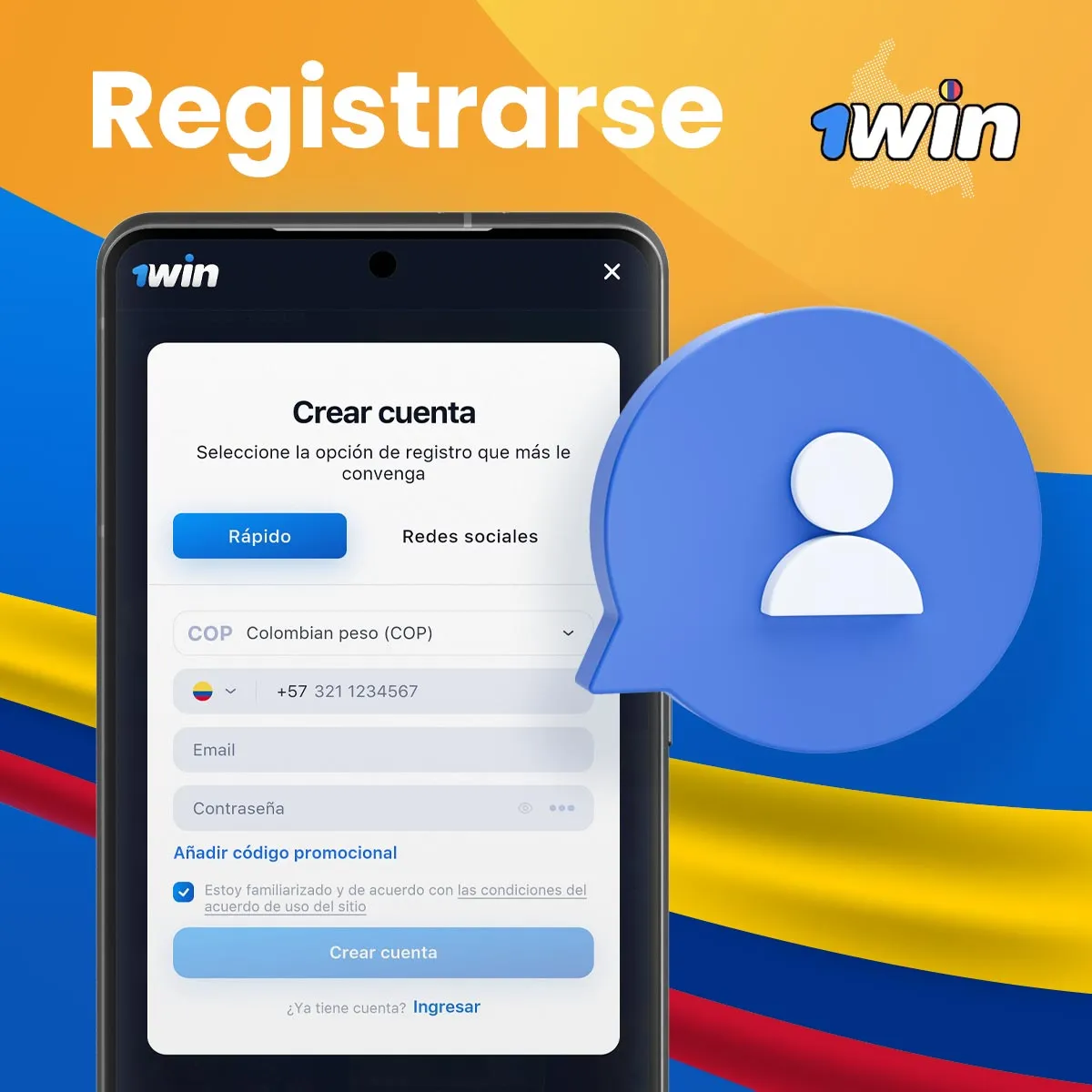 Instrucciones paso a paso para registrarse en la aplicación móvil 1win en Colombia