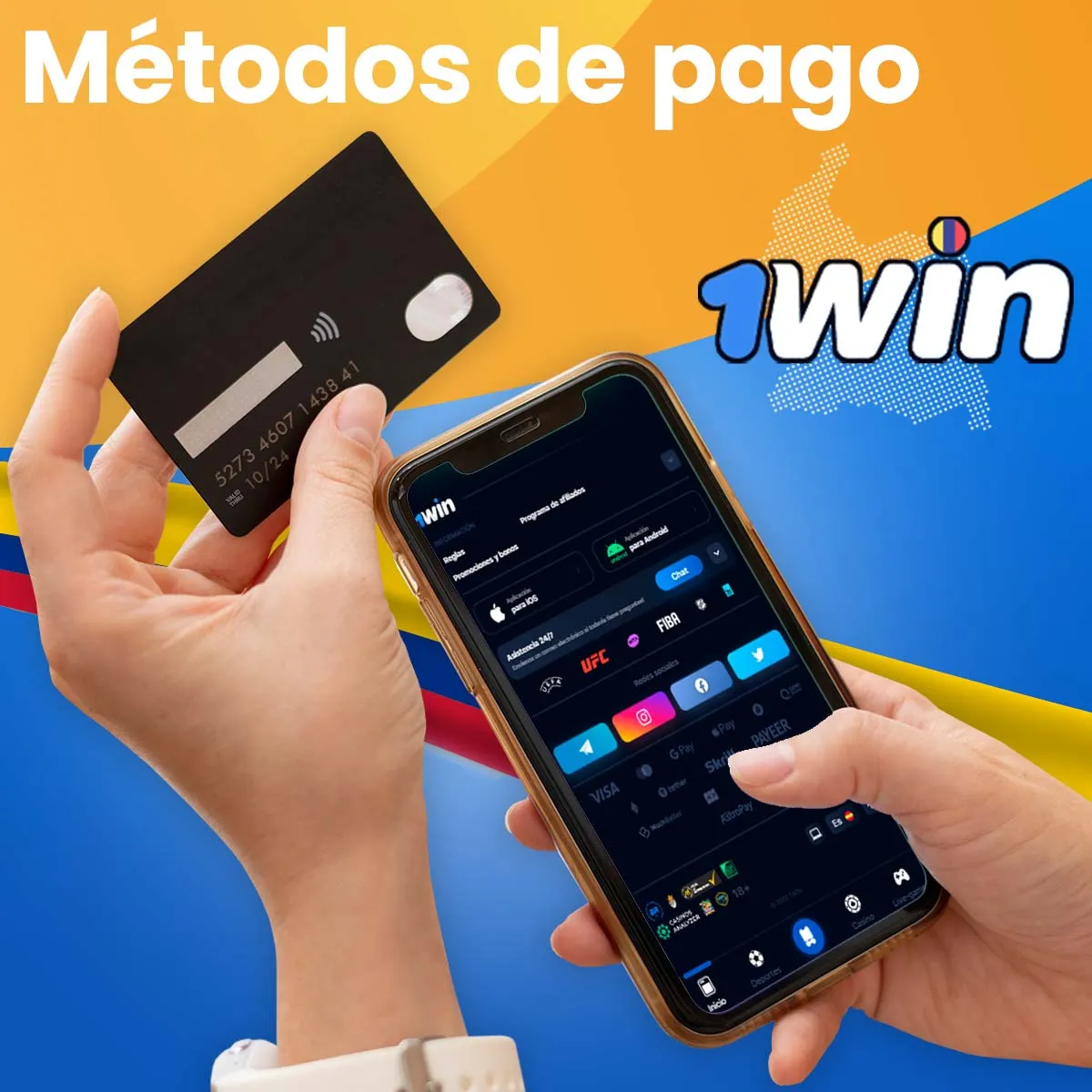 Todos los métodos de pago en la app móvil de 1win en Colombia