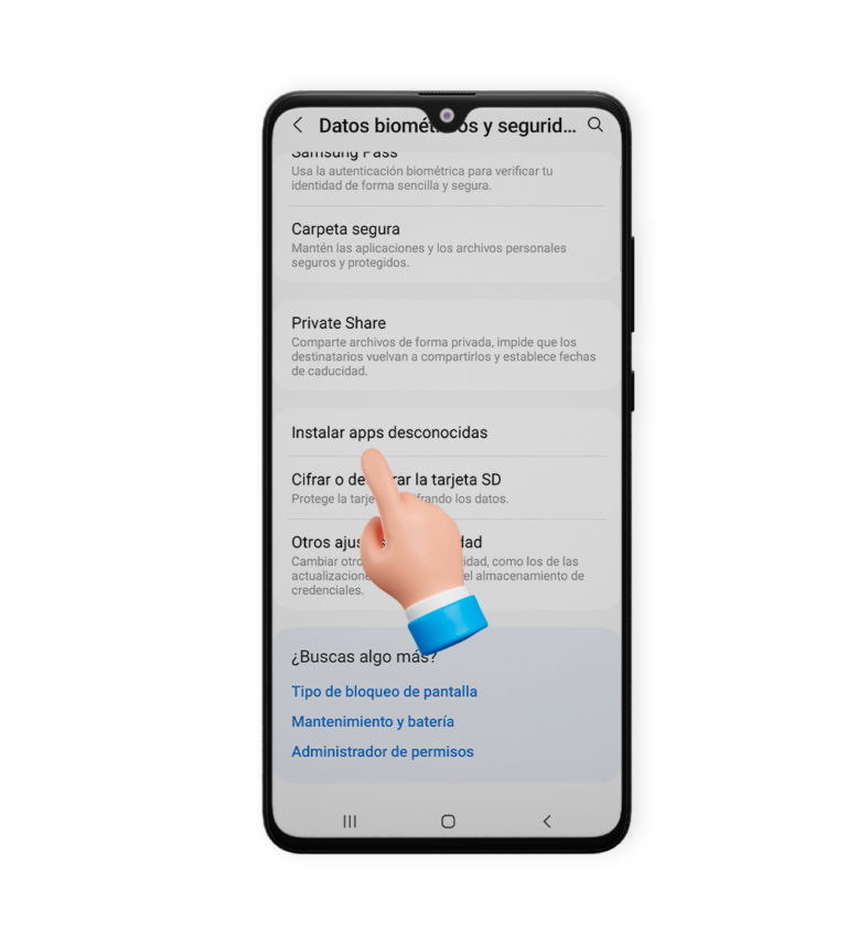 Ve a los ajustes de tu teléfono y permite la instalación de aplicaciones de fuentes desconocidas, paso 2