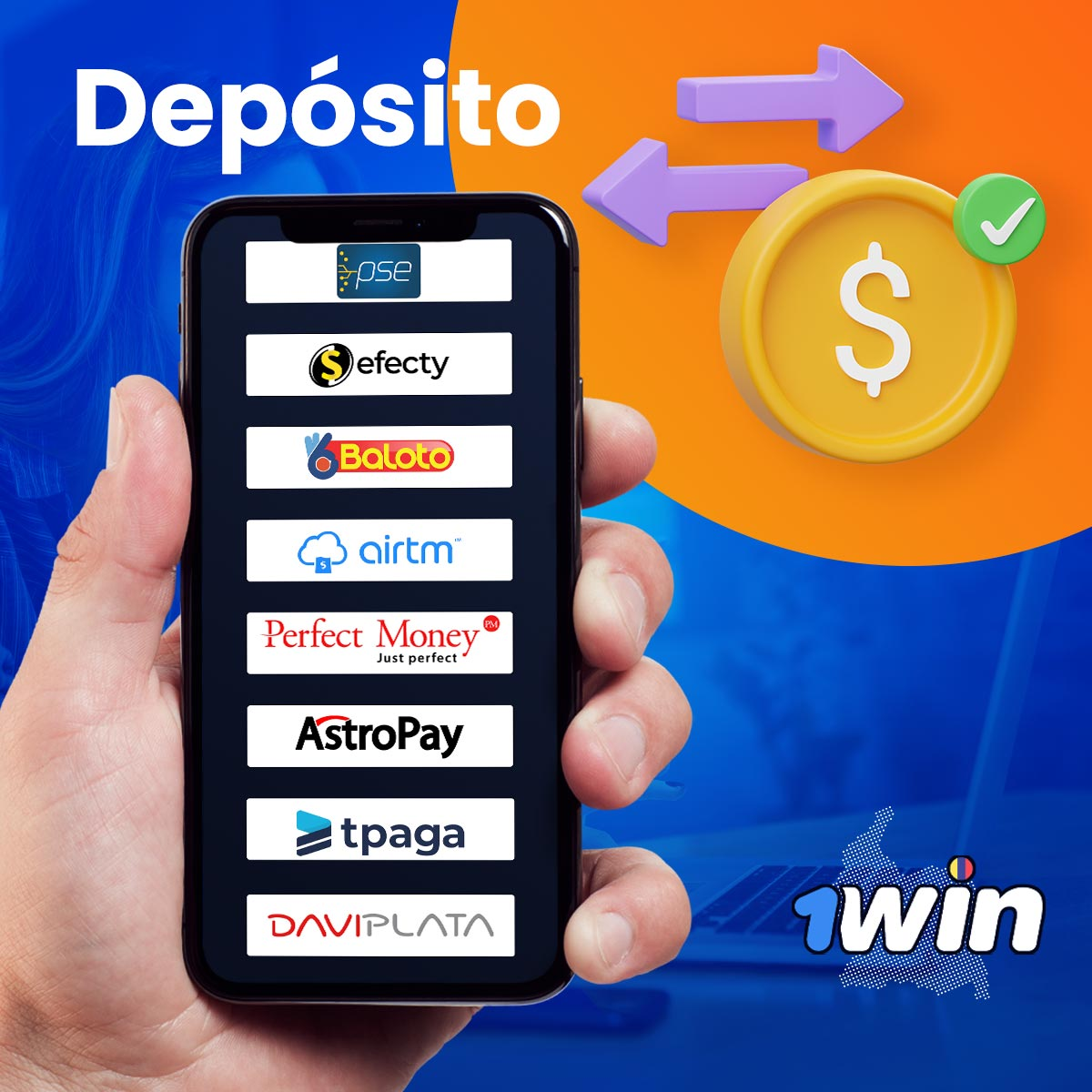 ¿Cómo depositar dinero en mi cuenta 1win en Colombia?